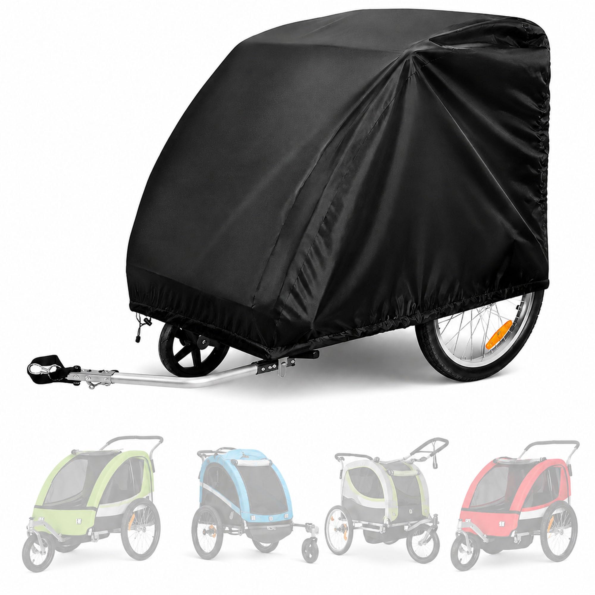 YAZVNTO Bicycle Trailer Cover for Donkey Bike Trailer 210D Oxford Fabric Outdoor Protective Cover Rain Resistant Dustproof UV Protection Windproof