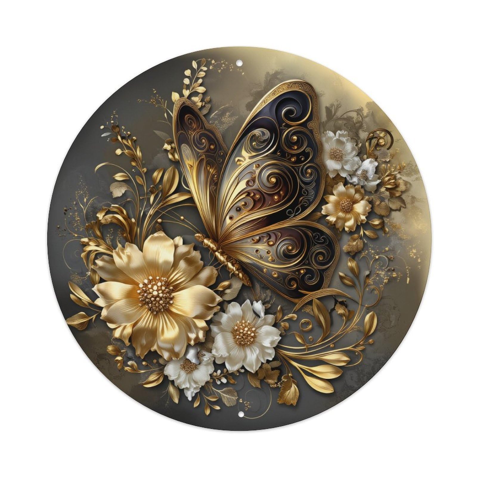 Jdfenggu Vintage Golden Butterfly Floral Art Design Retro Metal Tin Sign, Metal Poster For Bar, Home, Man Cave, Kitchen, Laundry Room Art Decor 8X8 Inch