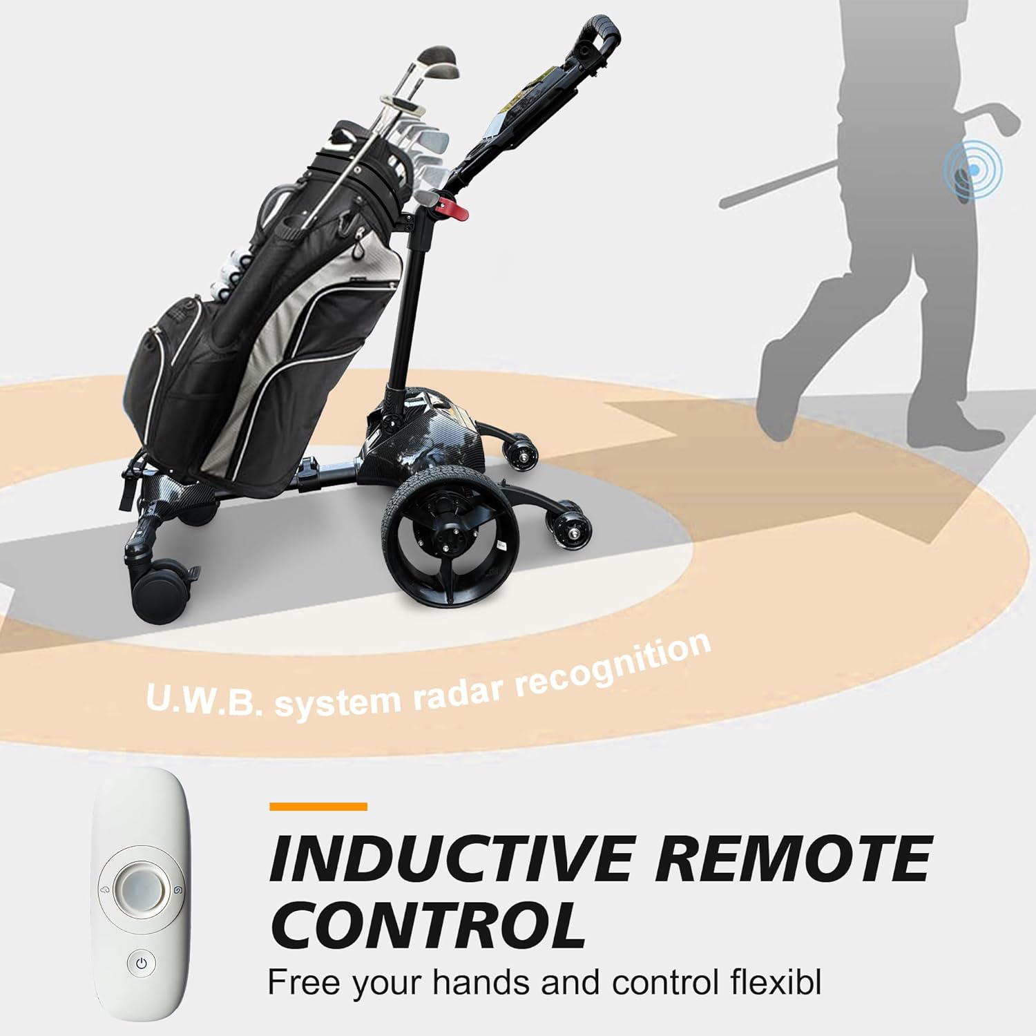 Electric Golf Cart with Remote Control, All Terrain Foldable Golf Push Cart Caddy with Auto-Follow/Manual Control, Phone-GPS Electric Trolley Golf Cart Accessories