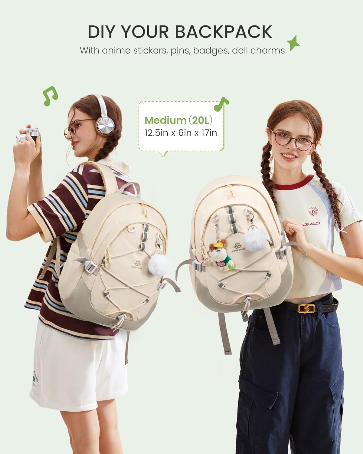 LOVEVOOK School Backpack for Teen Girls, Waterproof Student Backpack Purse, Cute Kid Bookbag with Chest Strap, Back to School Backpacks Fit 15.6 Inch Laptop, College Travel Back Pack Casual Daypack