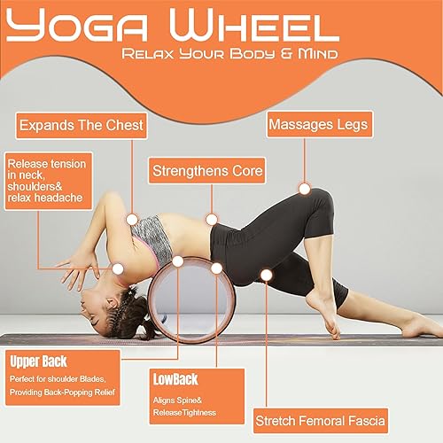 Miniatura 2 de Rueda de yoga de goma sintética de alta densidad para estiramiento y flexibilidad para ayudar a dolores de espalda y tensión, desgarro, diseño de