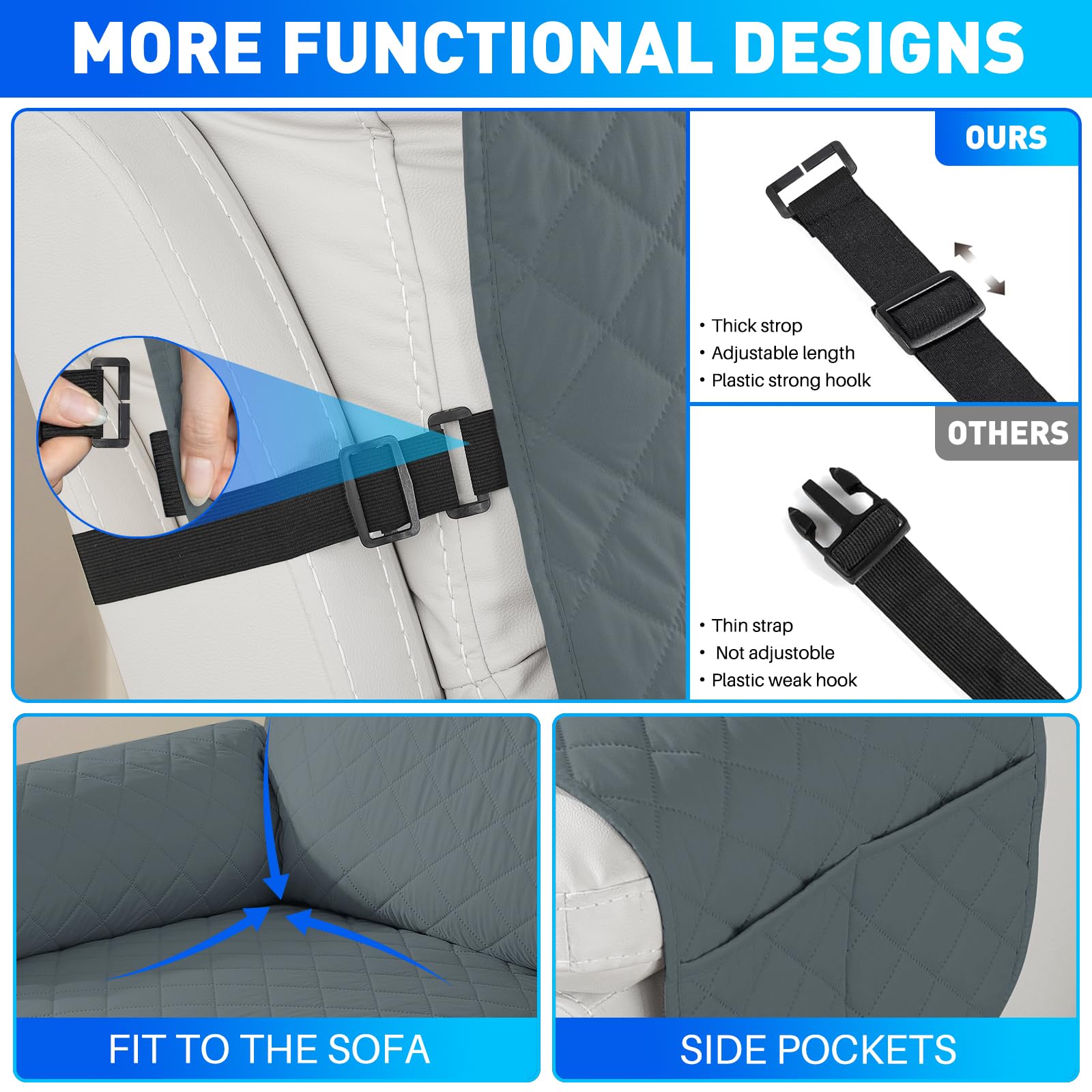 Impermeabile Copripoltrona Grande 1 Posto, Copripoltrona Relax Reclinabile Universale, Antiscivolo Fodera Poltrona Con Tasche Laterali, Antimacchia, Antigraffio, Grigio Scuro