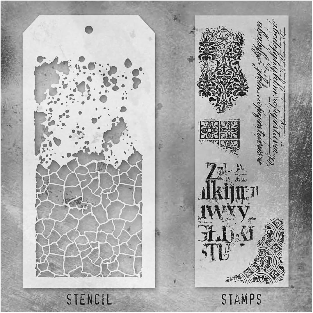Stamper's Anonymous Crackle Splatter Gothic Mixed Media Stamp and Stencil Set THMM123