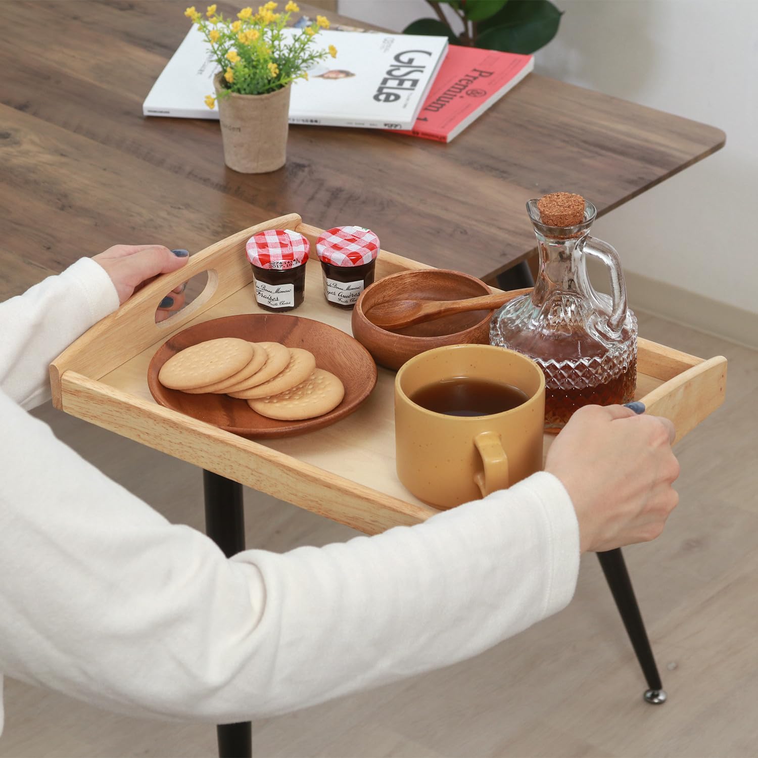 Amazon｜ボヌール Bonheur 36cm×26cm 取っ手付き 木製 木 ディナー