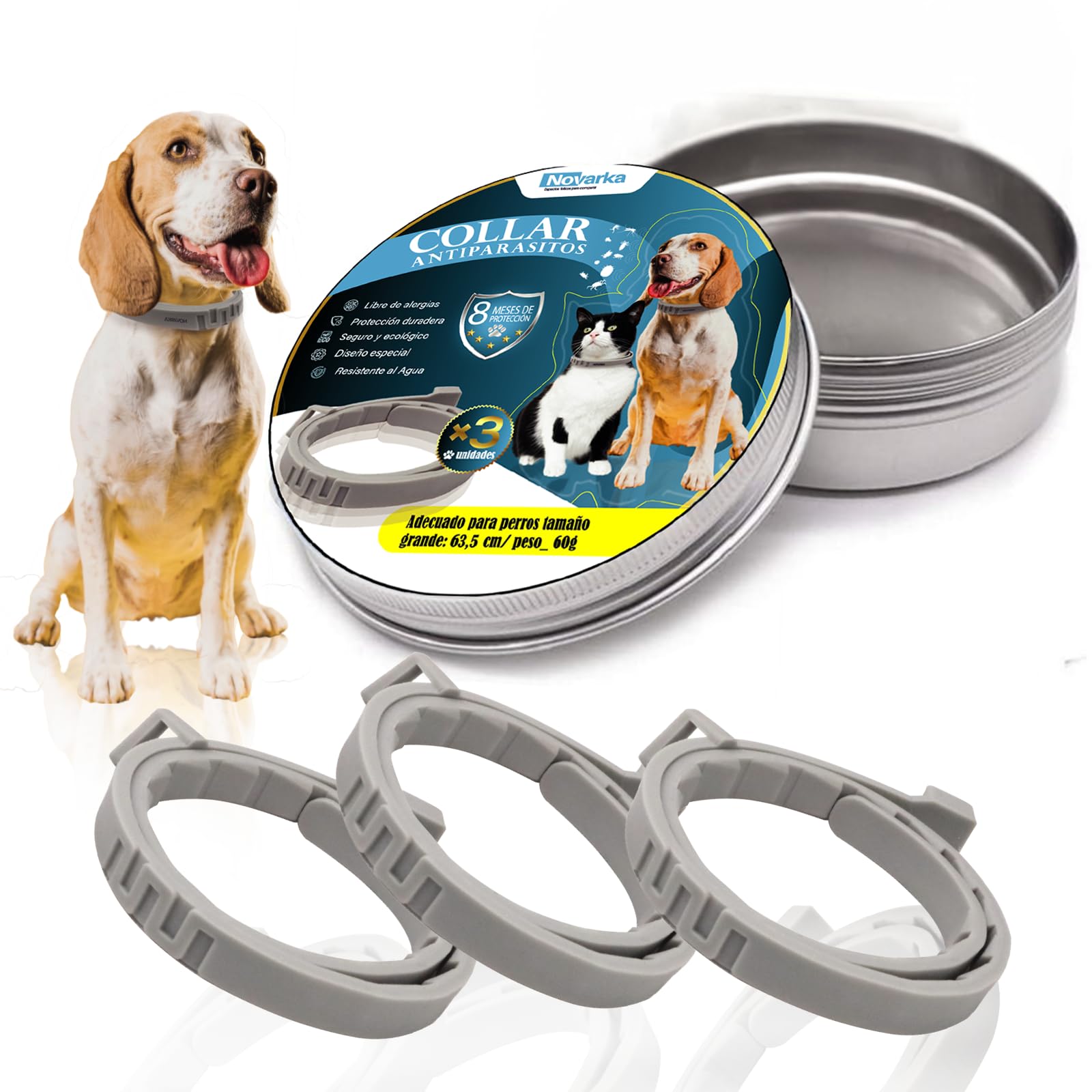 NOVARKA® Set Premium de Collar Antiparasitario Perros | 3 Collares Antiparasitarios para Perros | Leishmaniosis | Antipulgas | Collar Garrapatas Perro.