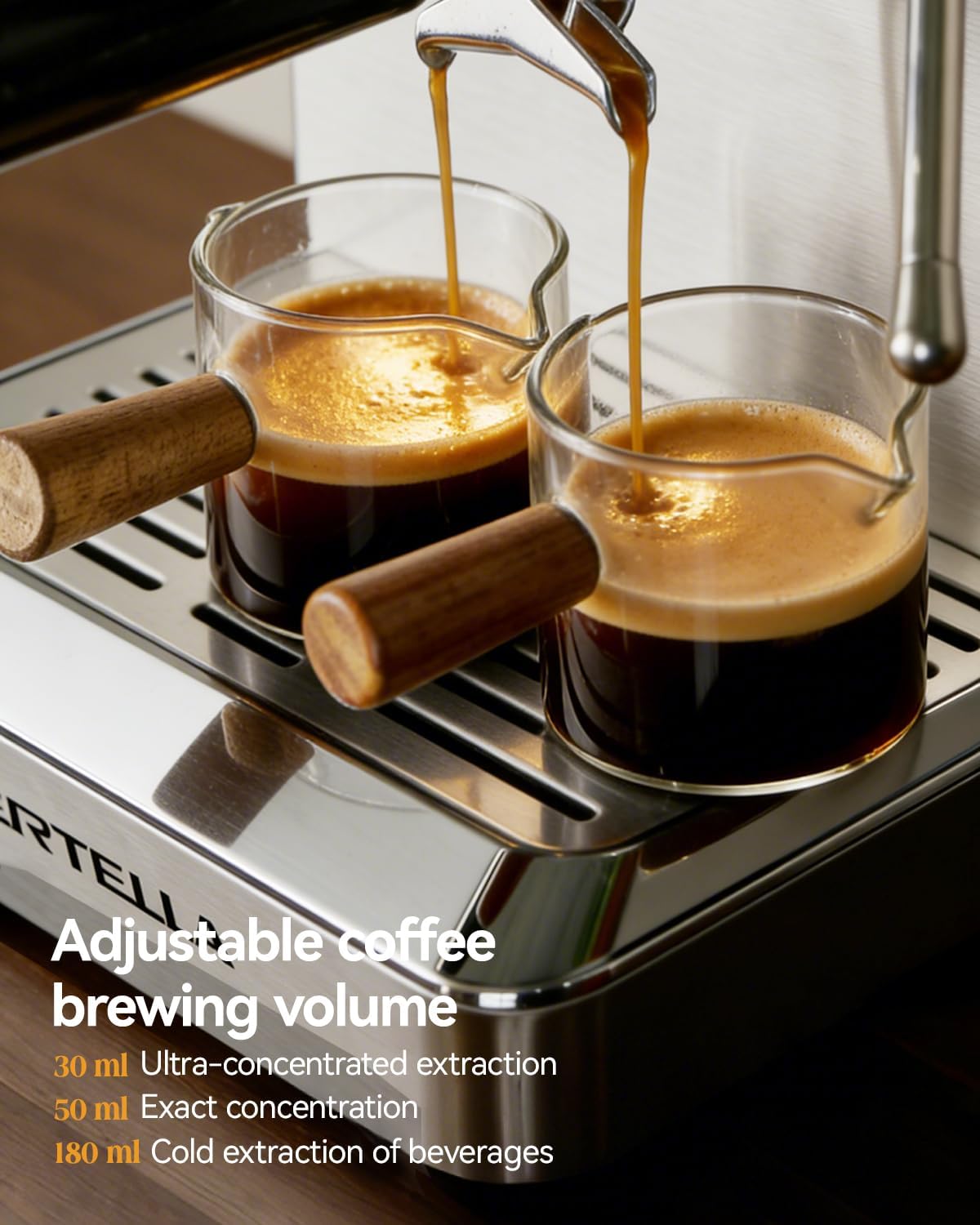 HERTELLA Espresso Machines with Burr Grinder, 20 Bar Visual Pressure Gauge, Milk Frother Steam Wand, Stainless Steel, 4 Temperature Modes (Hot and Cold Brew)，Automatic Pressure Release Function