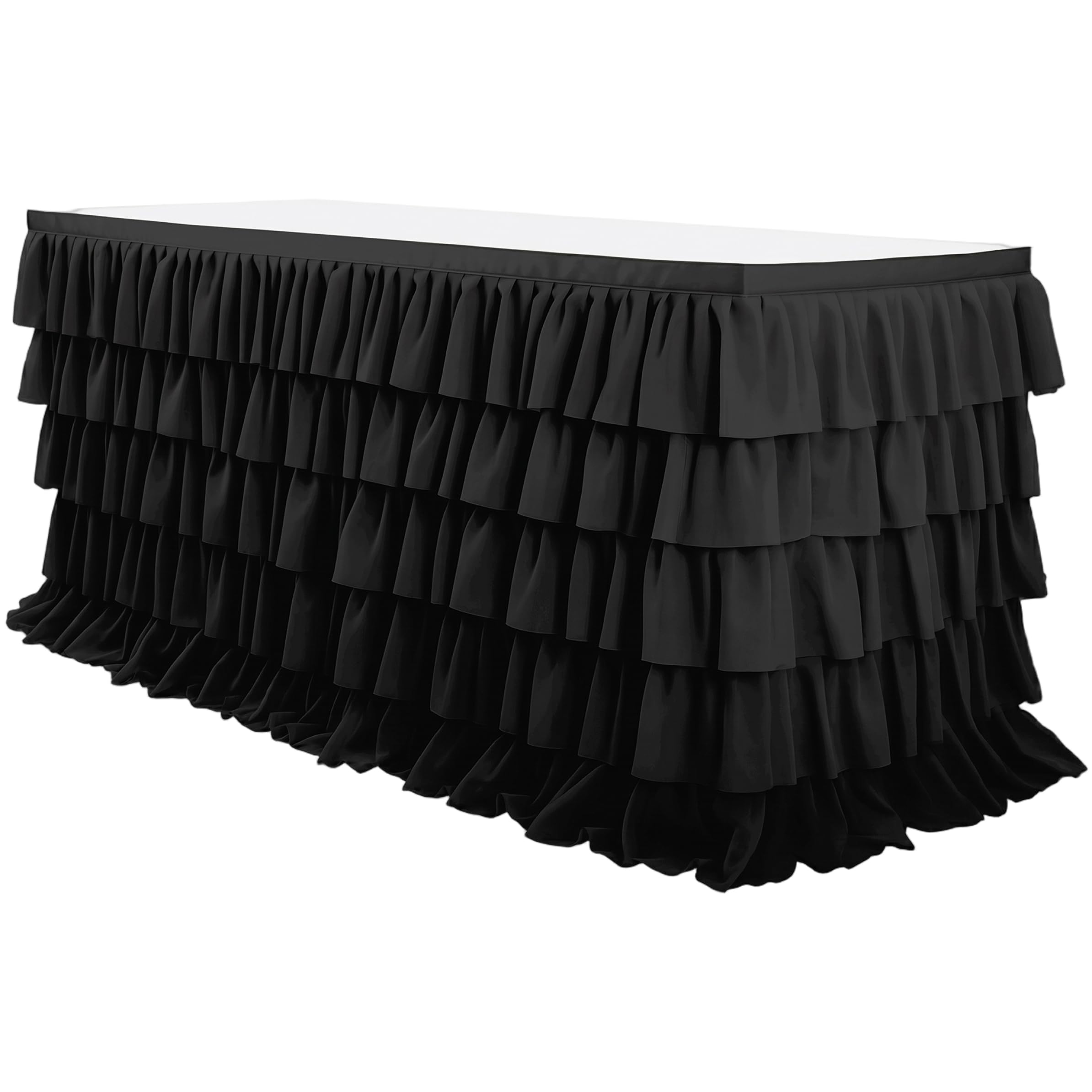 Jupe de table à volants noire 1m80 idéale pour sublimer le bureau des enseignants