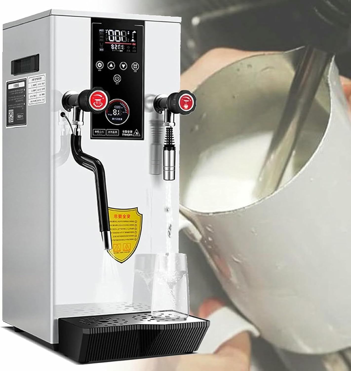 Commercial Multi-Purpose Milk Frother, 12L Steam Milk Frothing Machine, Full-Automatic Boiling, Electric Milk Foam Maker, for Coffee Shop, Drink Shop