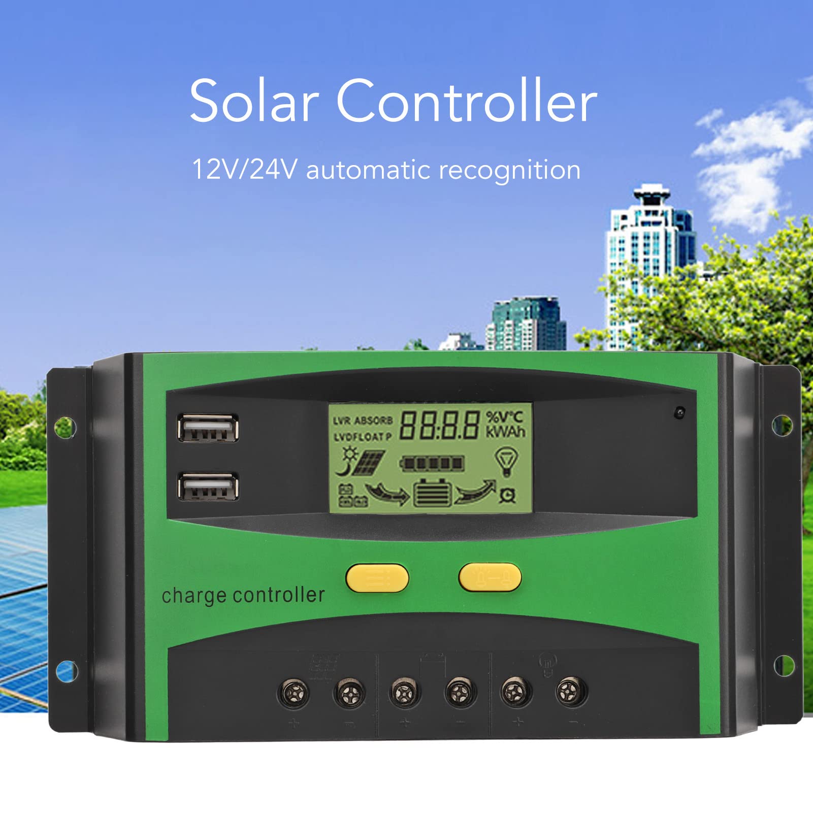 Régulateur de panneau solaire, interface homme-machine, contrôleur de charge solaire 12 V 24 V sans danger pour maison intelligente (60 a-12 V/24 V
