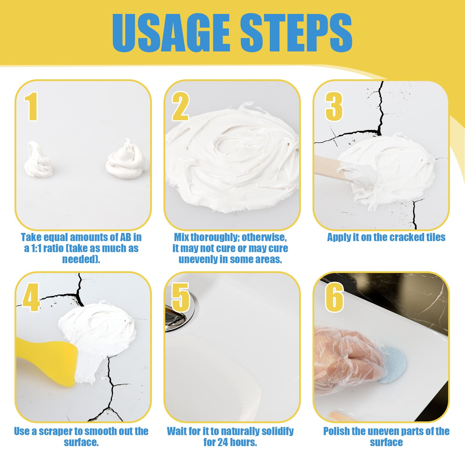 Kit Riparazione Piastrelle per Superfici in Ceramica e Marmo, Kit Riparazione Ceramica con Resina Epossidica AB 50G×2, Spatola e Accessori per Lavabo, Vasca, Piatto Doccia, Pareti e Pavimenti