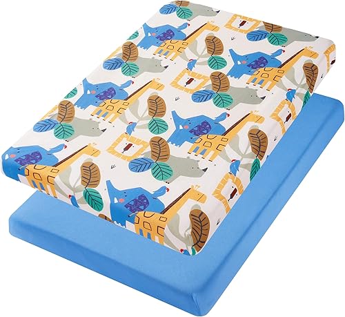 Miniatura 7 de TILLYOU Paquete de 2 sábanas bajeras para cuna, paquete y juego para colchón de niños pequeños, suaves y transpirables de 38 x 24 pulgadas, paquete