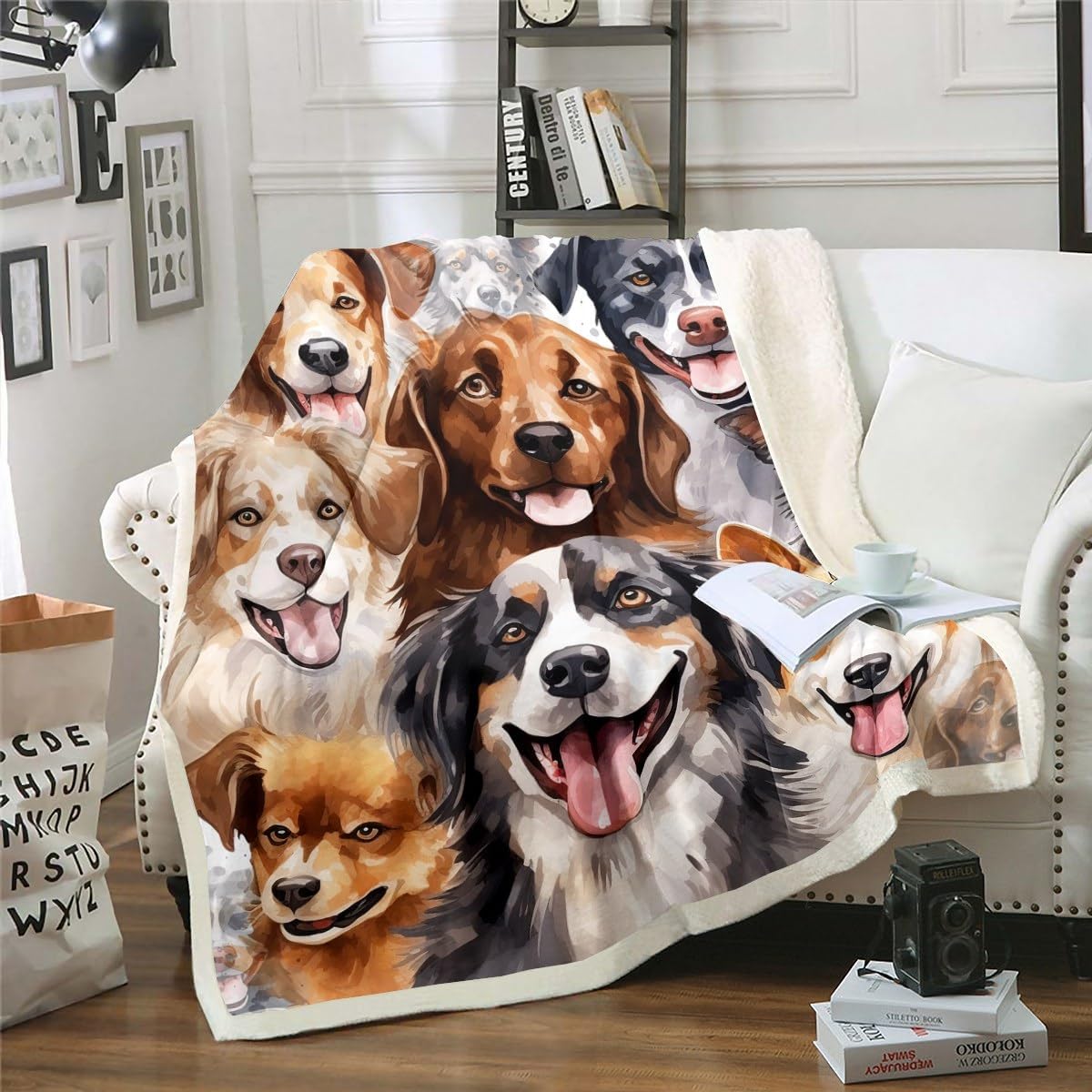 Erosebridal Pup Dog Bed Blanket 90"x90",Kawaii Pet Animal Throw Blanket for Kids Child Doggy Fleece Blanket Brown Dog Hand Drawn Oil Painting Blanket Little Dog Lover Living Room Decor