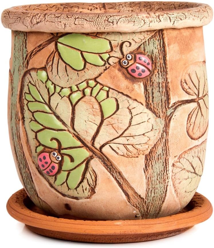 Books.And.More Succulent Planter Ceramic Planter 5-inch Flower Pot Kitchen Plant Pot (Ladybug)