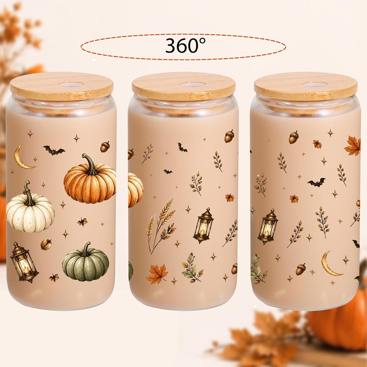 Lamyba Fall Boo Basket Stuffers for Adults Teens Girls - Halloween Fall Gifts for Women, 16oz Pumpkin Glass Cups with Lid & Straw