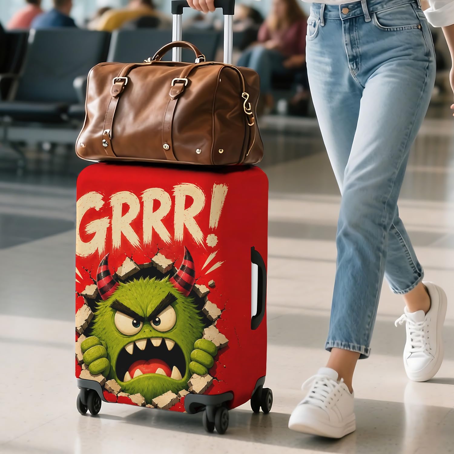Luggage Cover S Funny Green Monster GRRR Suitcase Protector image 2