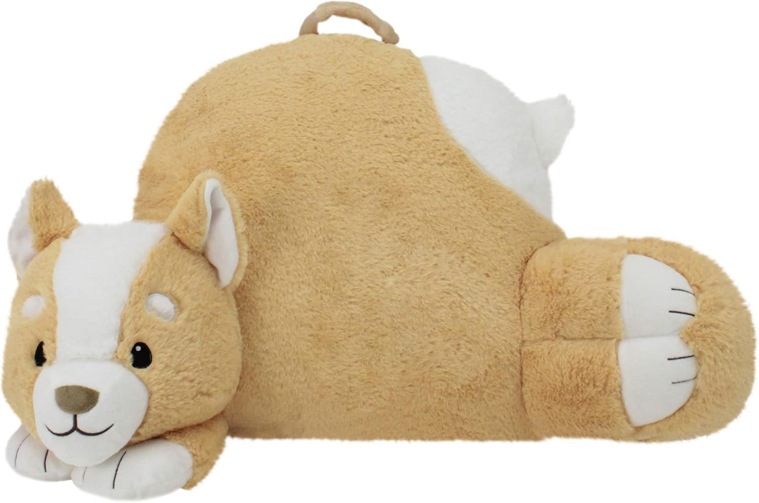 Soft Landing | Nesting Nooks | Soft and Cuddly Portable Back Rest and Reading Pillow with Storage Pocket – Corgi , Tan 15 x 23 x 14 inches