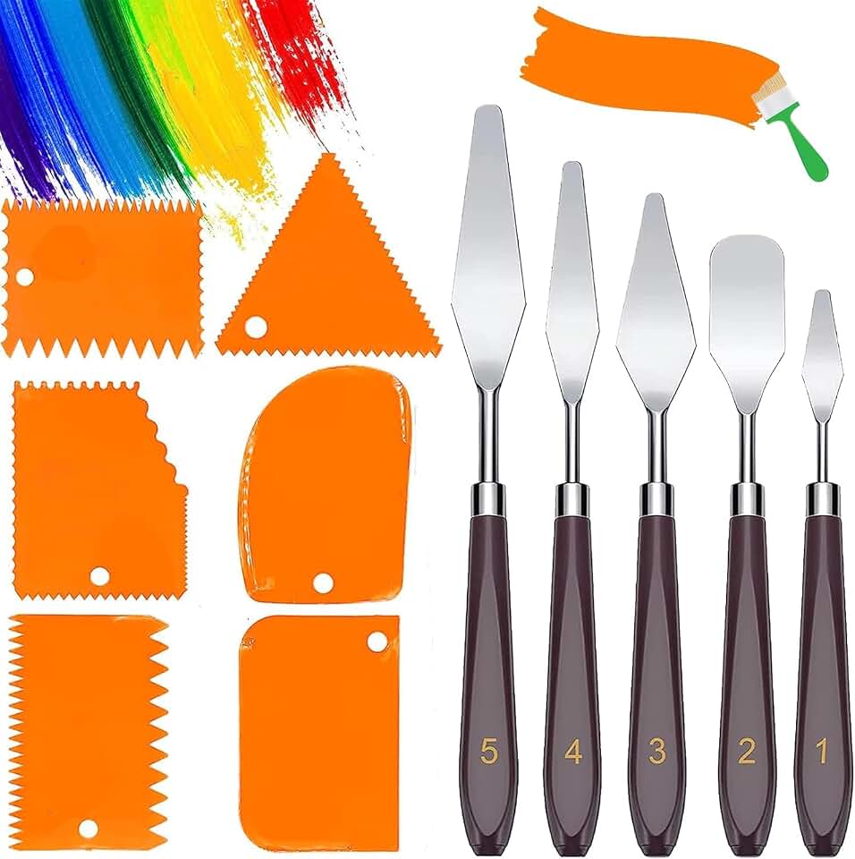 ROMINVIC Strukturpaste,Spachtel Set 11 Stück Acrylmalerei - 5 Palette Messer+6 AbstreifermesserAcryl