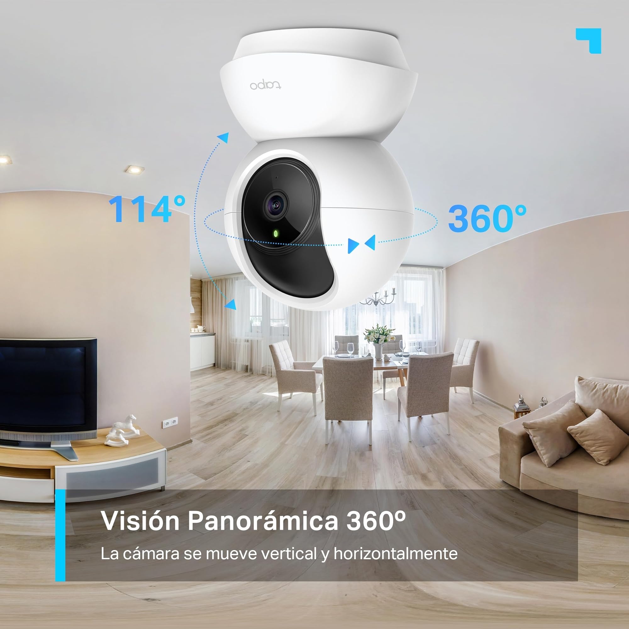 Tapo C210P2 - Cámara de Vigilancia WiFi Interior 360º, 2K 3MP, Detección IA | Detección Movimiento, Personas y Llanto de Bebé. Visión Nocturna. Alarma Luz y Sonido. Almacenamiento Local o Nube. App Tapo.