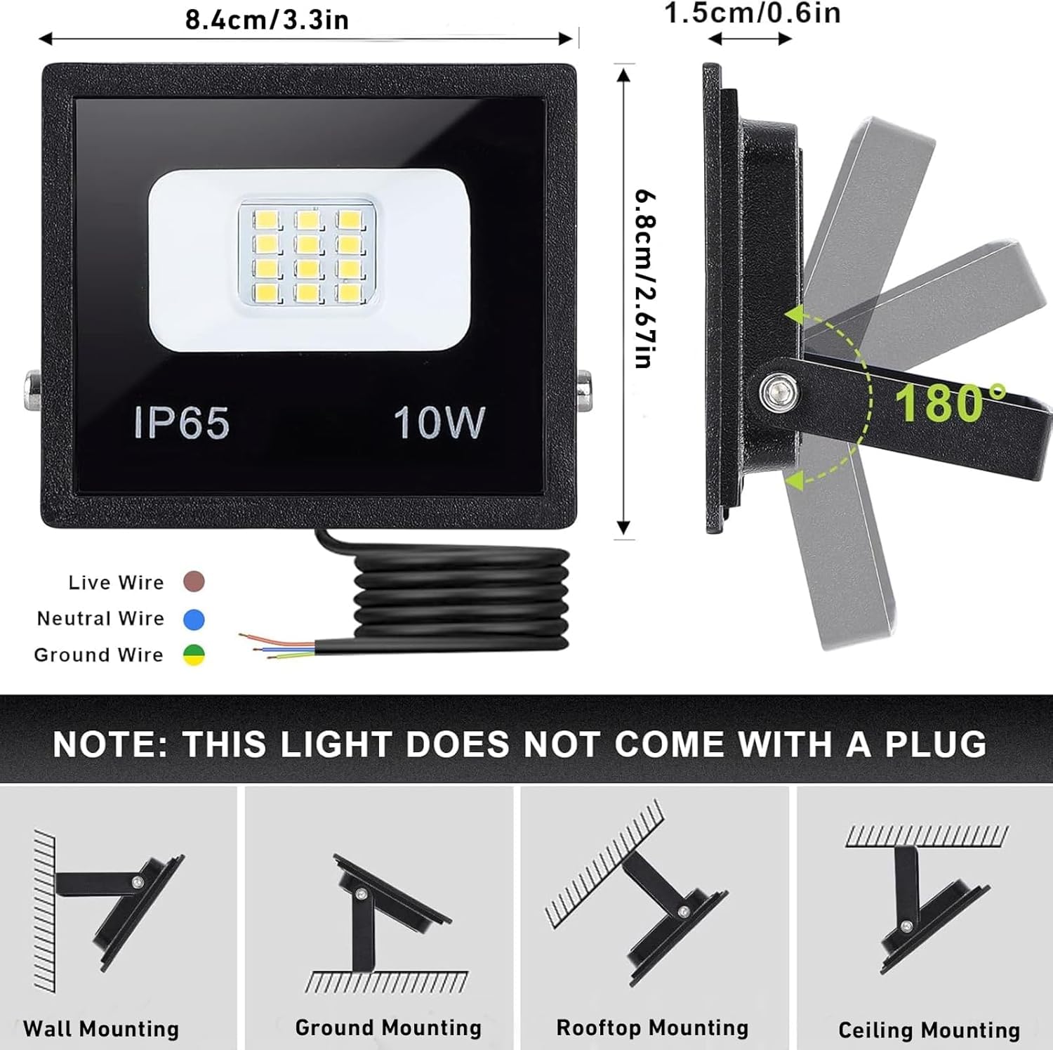 YIQIBRO 10W LED Strahler Außen, 10 Stück Klein 1000LM 6500K Kaltweiß IP65 Wasserdicht Außenstrahler Flutlicht, LED-Scheinwerfer für Garten, Garage, Hof, Außenbeleuchtung, Auffahrt