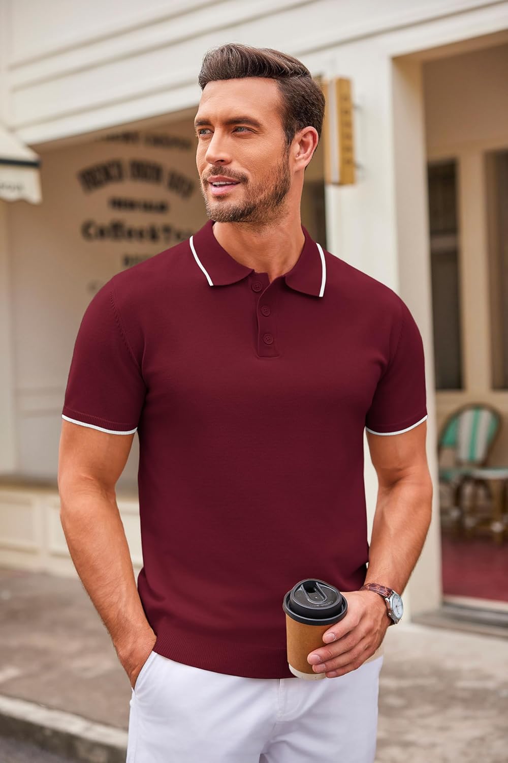 COOFANDY Mens Knit Polo Shirts Casual Short Sleeve Button Down Polo Shirt Classic Golf Shirts - Image 2