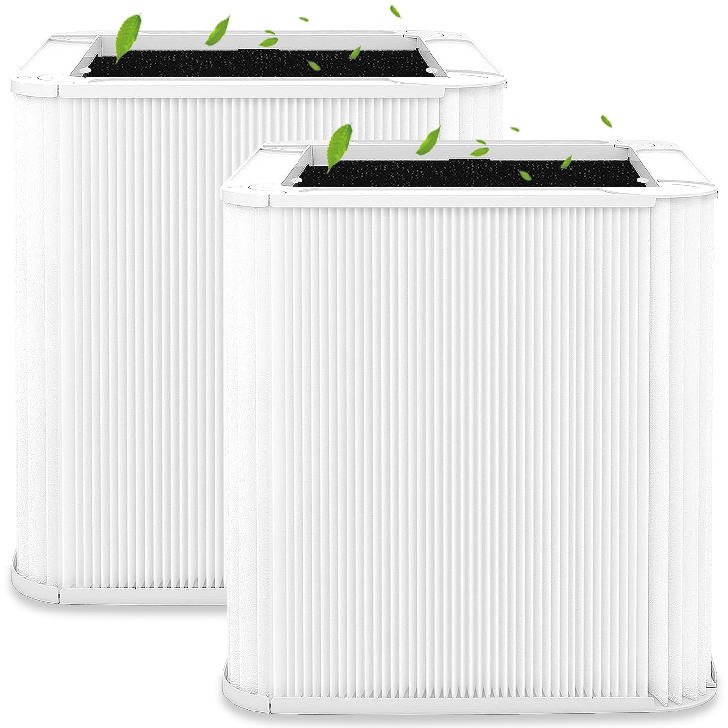 Blue 211+ Replacement Filter Compatible with Blueair Blue Pure 211+ Air Puri-fier, Foldable Activated Carbon Filter, 2 Pack