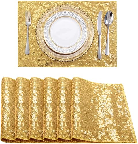 Miniatura 9 de Juego de 6 manteles individuales de lentejuelas, resistentes al calor, manteles individuales resistentes a las manchas, elegantes manteles