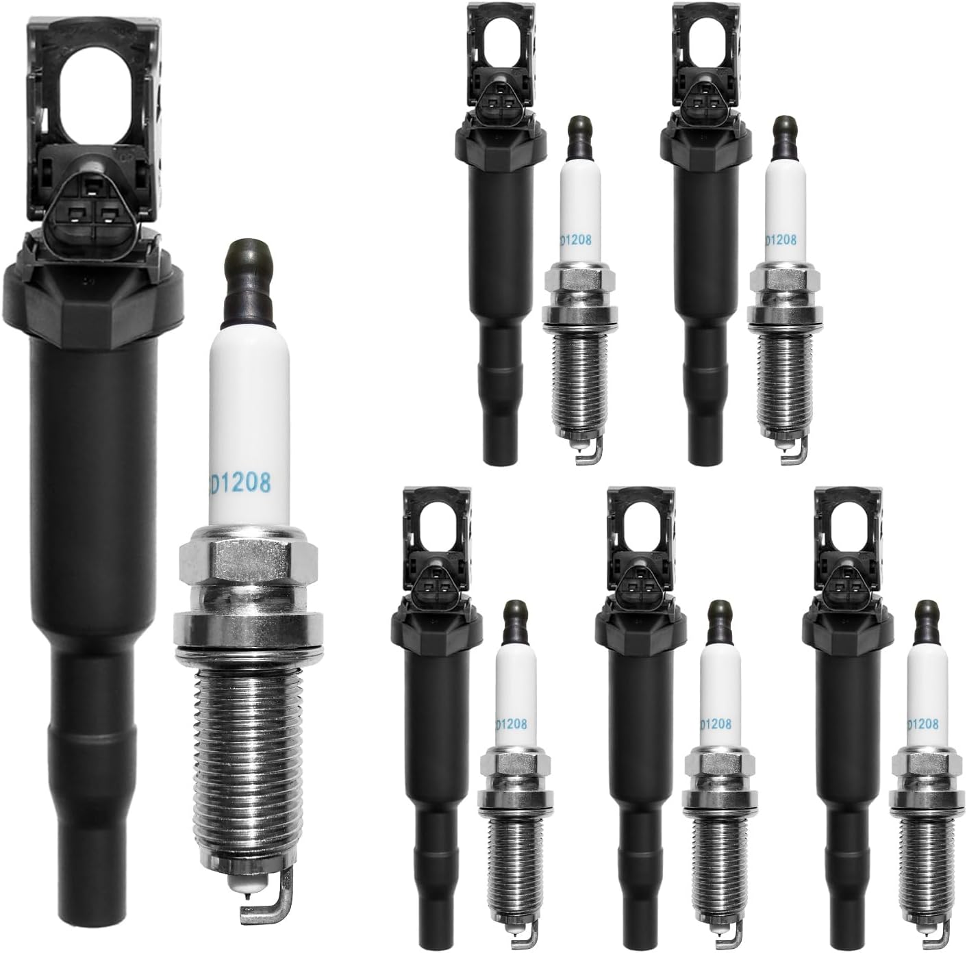 Ignition Coil & Spark Plugs Set of 6 Compatible with BMW 128i 328i 330i 528i 530i X3 X5 3.0L & More Replaces# 0221504470, UF592