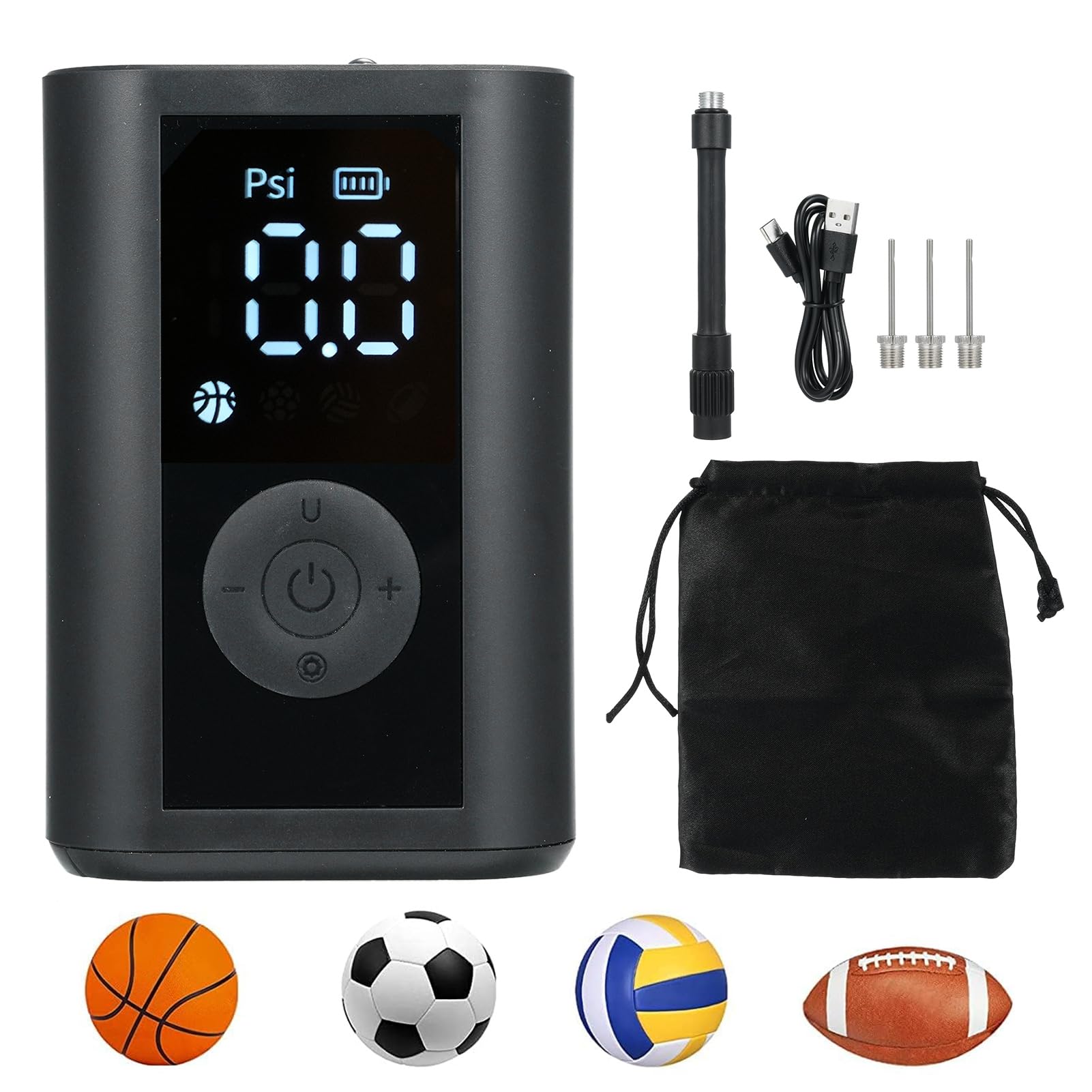 Elektryczna pompka do piłek Przenośny inflator do piłek ze światłem LED 0 15PSI Akumulatorowa pompka powietrza z igłą do koszykówki Siatkówka Piłka nożna Baseball Materiał ABS