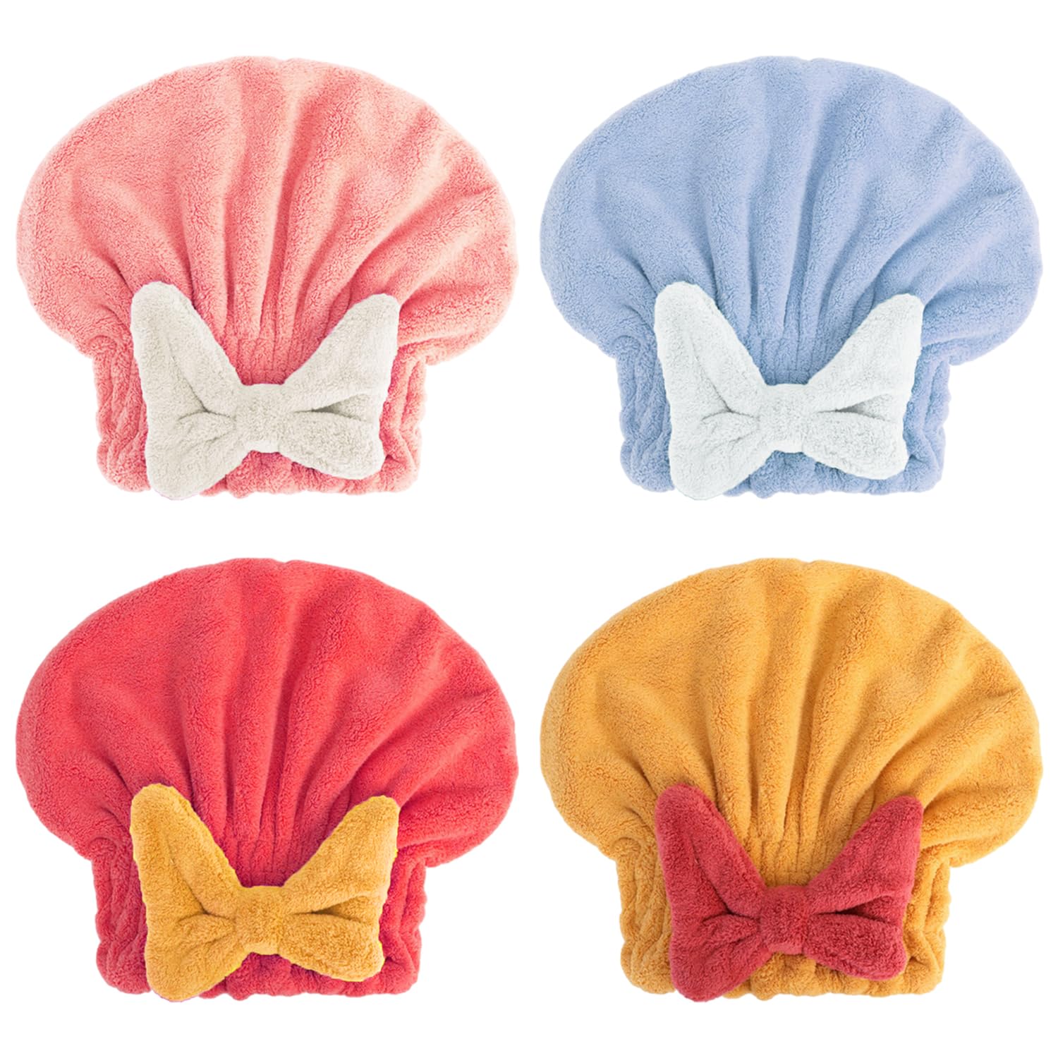 JTMKYO 4 gorros de secado de pelo de terciopelo coral,bolsa de toalla de pelo con lazo, gorro de ducha súper absorbente, gorro absorbente portátil de secado rápido, toalla de secado dulce para niñas