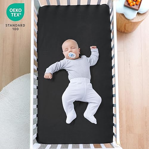 Miniatura 2 de david's kids Paquete de 2 sábanas ajustables impermeables para cuna, ultra suaves y transpirables, para niños y niñas, neutrales, se ajustan a