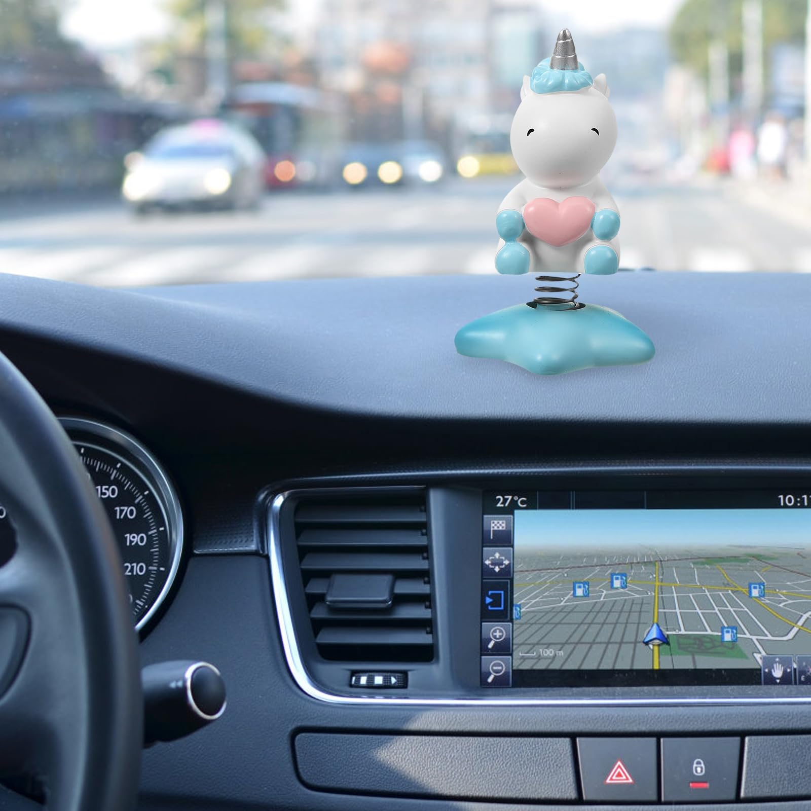 Holibanna Unicorn Shaking Head Dashboard Ornament – Resin Car Decor Toy, Sky-blue (10.5x6x5cm)