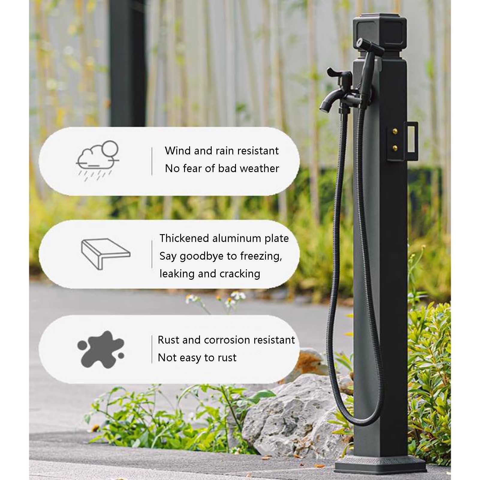 Grifo exterior de acero inoxidable con doble salida de agua para terraza y jardín