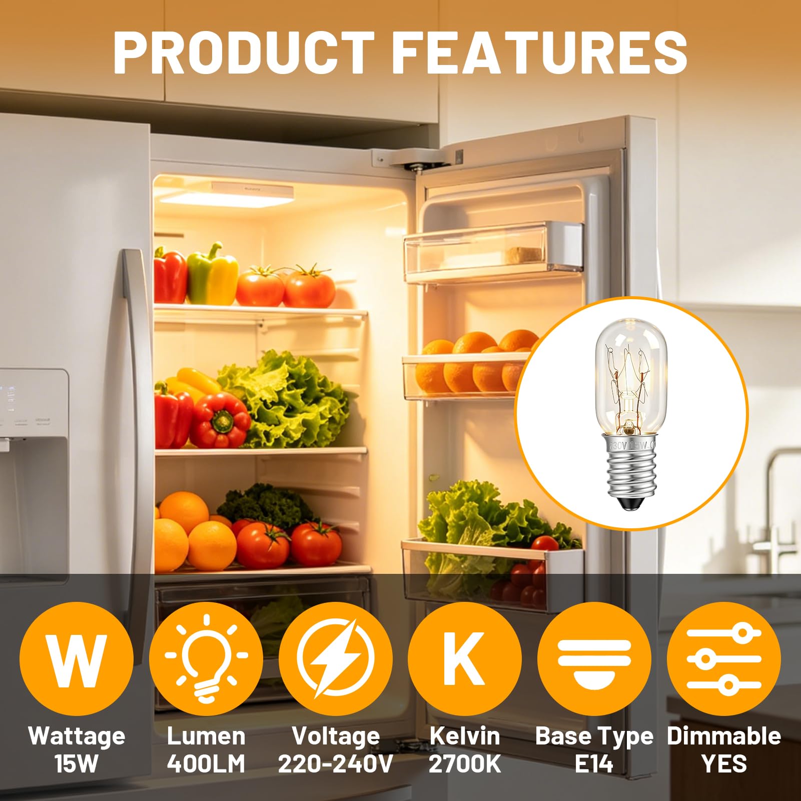 2 Stück Kühlschranklampe E14 15W, Kühlschrank Birne warmweiß 2700K T20, Glühbirne Gefriertruhe, Nähmaschine, Dunstabzugshaube, Salzlampe, Weihnachtsbeleuchtung Vitrine Vielseitige Haushaltsbeleuchtung