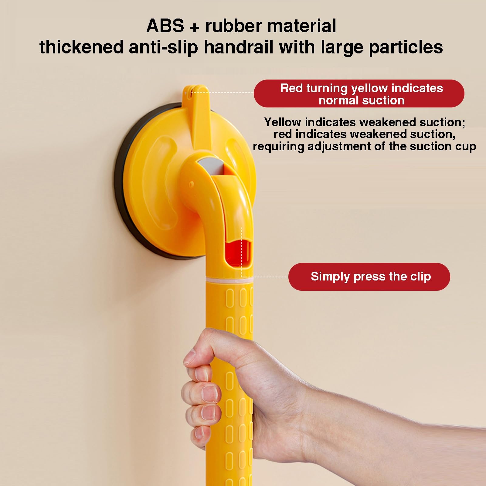 Barra de sujeción con ventosa para baño, rotación ajustable con agarre antideslizante, capacidad de 150 kg