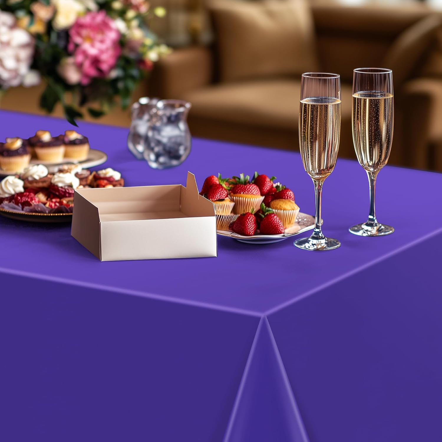 4 Pieces Pink & Purple Series Rectangle Tablecloth, 54x72" Solid Color Waterproof & Spillproof Disposable Plastic Table Cover, Durable Party Tablecloth for Dining, Buffet, Picnic, Outdoor Events