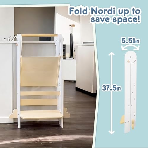 Miniatura 2 de HARPPA Nordi - Torre de cocina plegable para niños pequeños, ayudante de aprendizaje de cocina Montessori, torre de pie con 3 alturas ajustables,