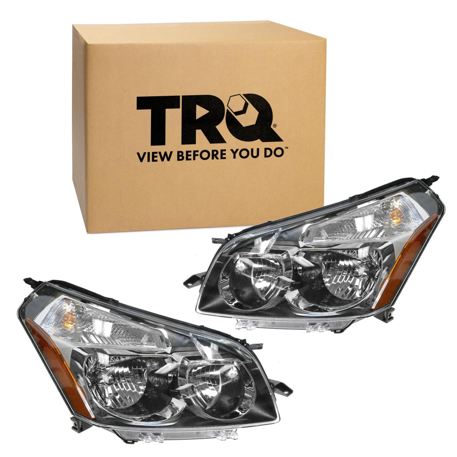 TRQ 2 Piece Headlight Assembly Set Driver &amp; Passenger Side Compatible with 2009-2010 Pontiac Vibe GM2502327 GM2503327