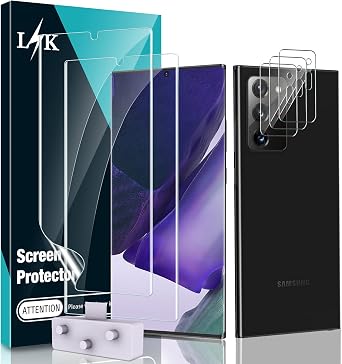 [2+3 Pack] LK Designed for Samsung Galaxy Note 20 Ultra 5G 6.9 Inch, 2 Pack TPU Film Screen Protector & 3 Pack Camera Lens Protector, Ultrasonic Fingerprint Supported, Locate Tool Precise Alignment