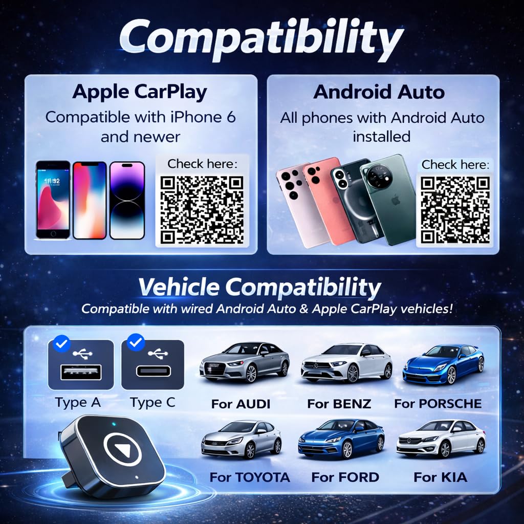 Wireless CarPlay/Android Auto Converter – 2026 Plug-and-Play Adapter for Turning Wired CarPlay & Android Auto into Wireless, UK Version (SBR01) — view 10