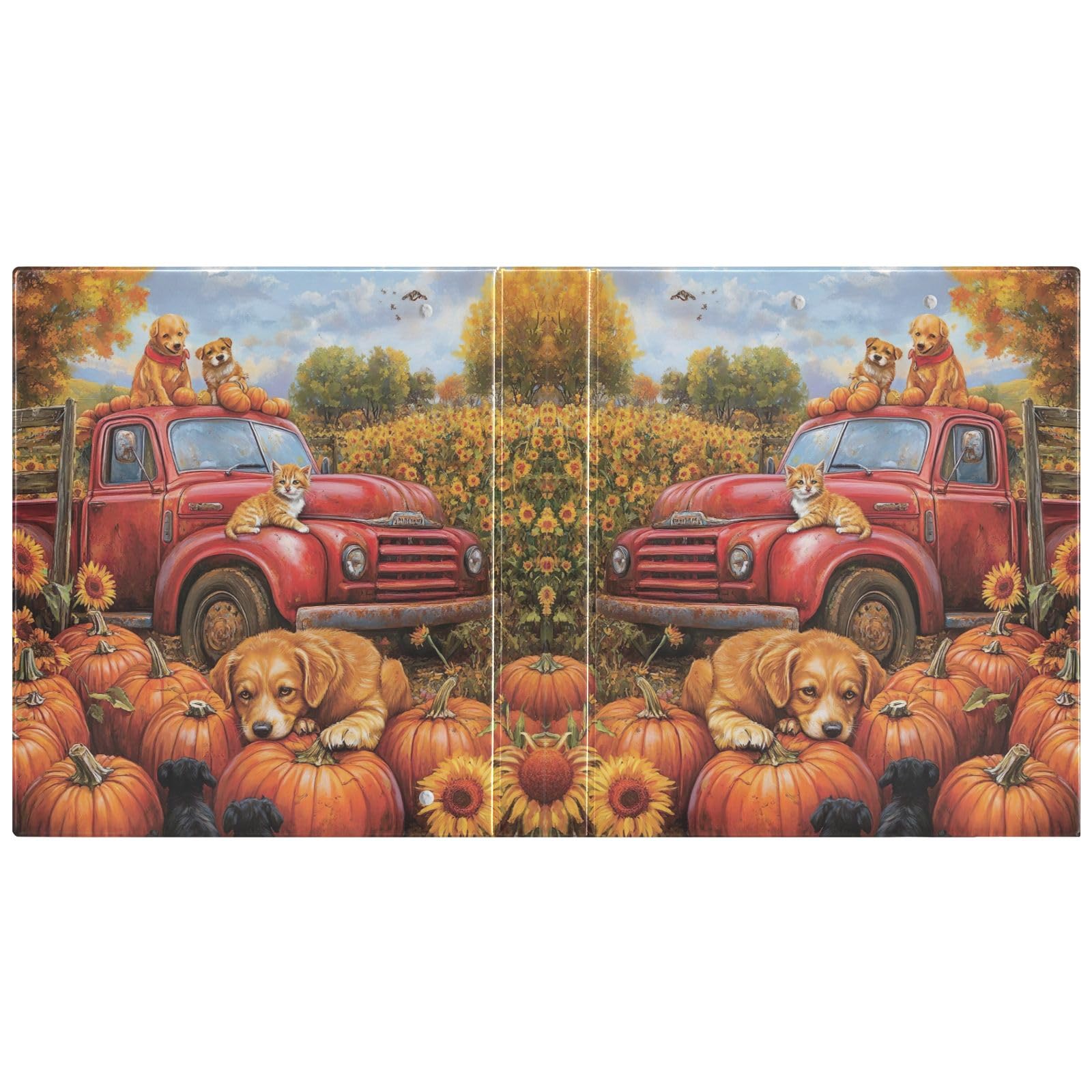 Raccoglitore vintage con zucche rosse e girasoli, 3 anelli, 3 anelli con 3 tasche interne, grazioso raccoglitore a tre anelli a D, per scuola, ufficio, casa, confezione da 2