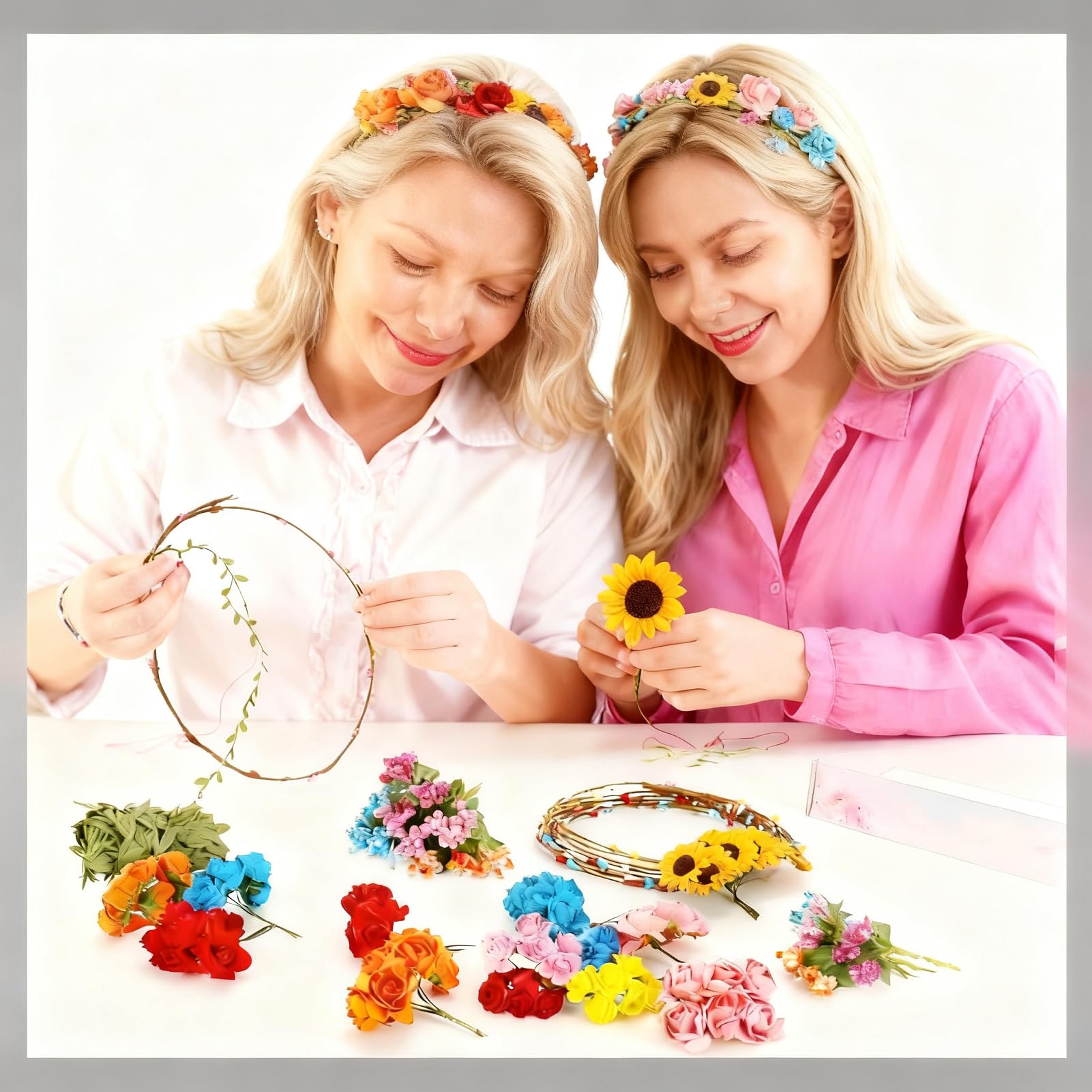 Meetory Couronne de fleurs pour adultes - Décoration de cheveux Kit de bricolage Pour Amateur de bricolage anniversaire d'enfant Bijoux de cheveux Fête de mariage vacances anniversaire