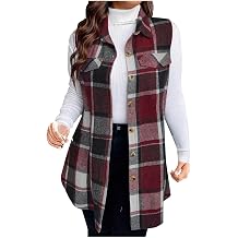 Flannel Plaid Vest for Women Sleeveless Button Down Shacket Shirt Waistcoat Lapel Neck Fall Blazer Jacket Outerwear