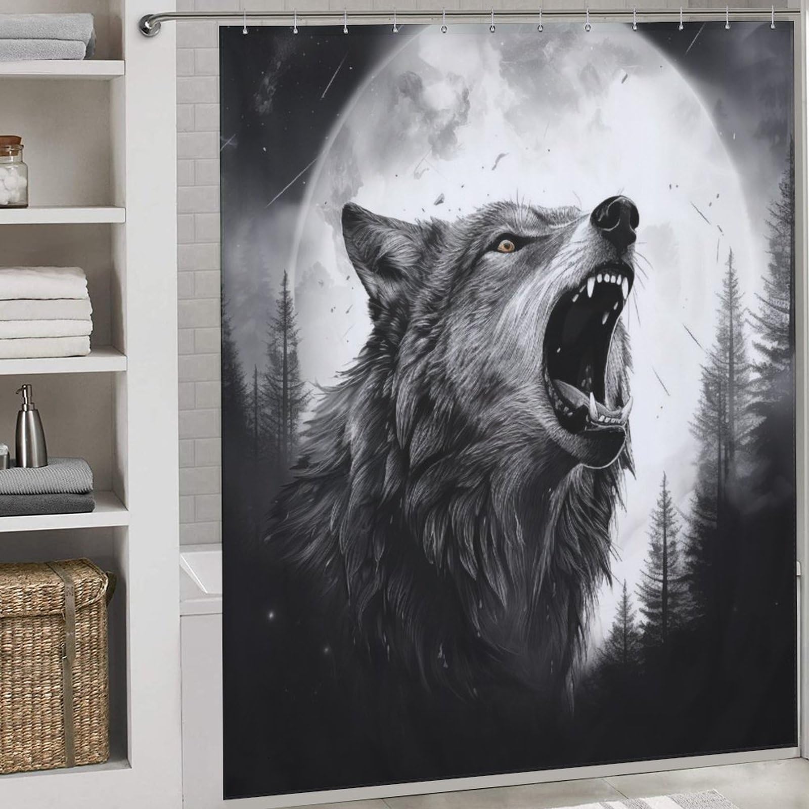 Rideau de douche séchage rapide loup en tissu lavable anti-moisissure 183x183cm
