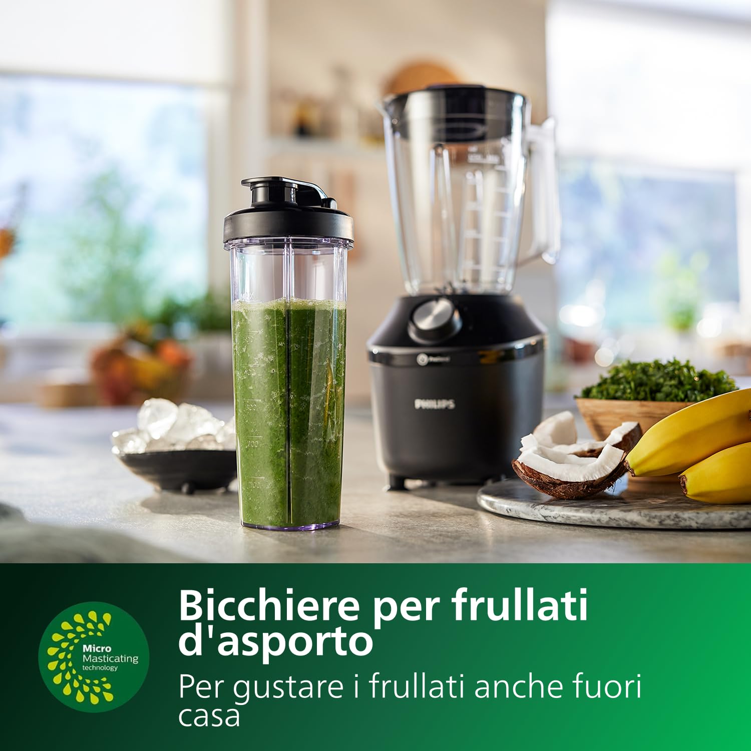 Philips Frullatore elettrico 3000, ProBlend, con borraccia, 600W, 2L, Nero