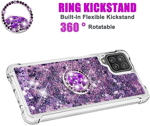 Miniatura 9 de Asuwish Funda de teléfono para Samsung Galaxy A21 con protector de pantalla y soporte para anillo, purpurina líquida brillante, transparente,