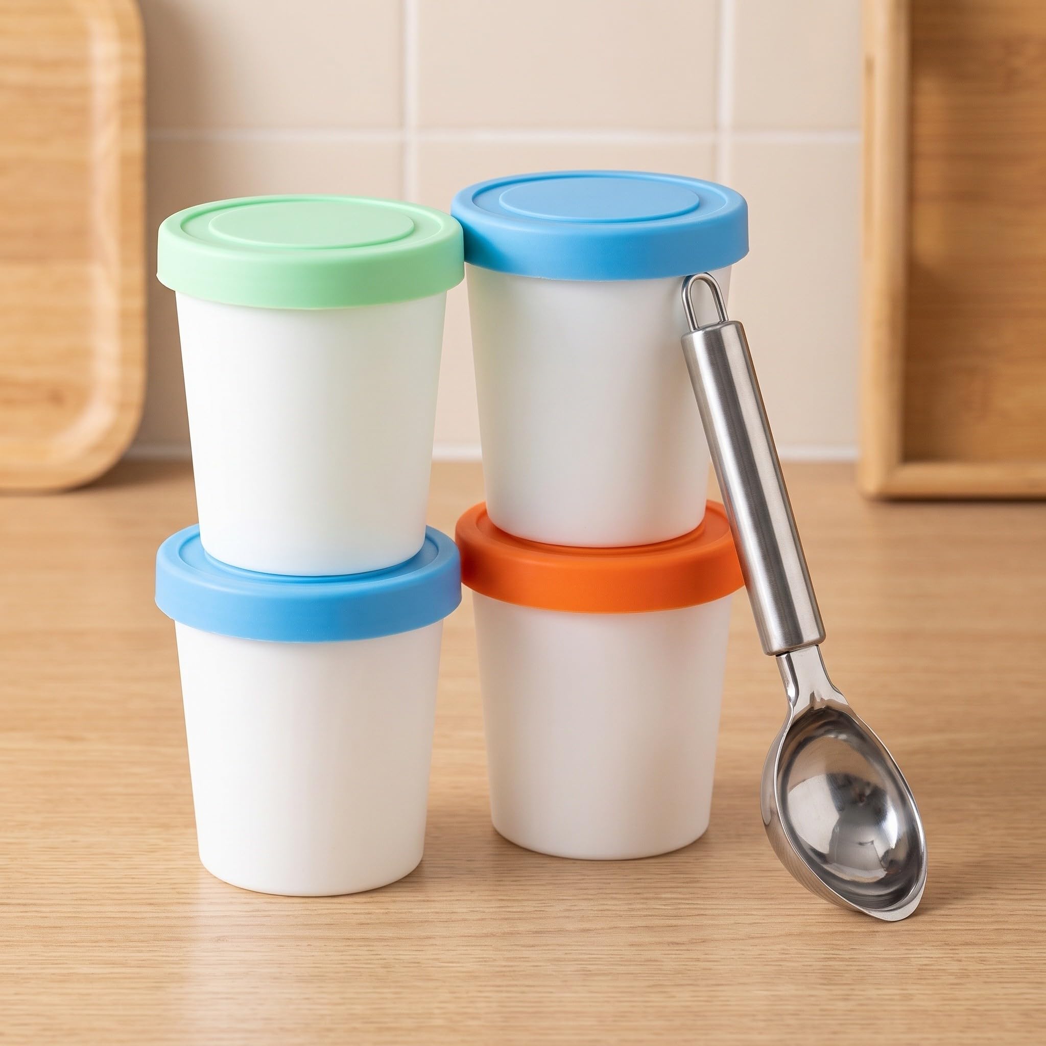 Zerodeko 4 recipientes para helado, 1 litro (33.8 oz) para postres