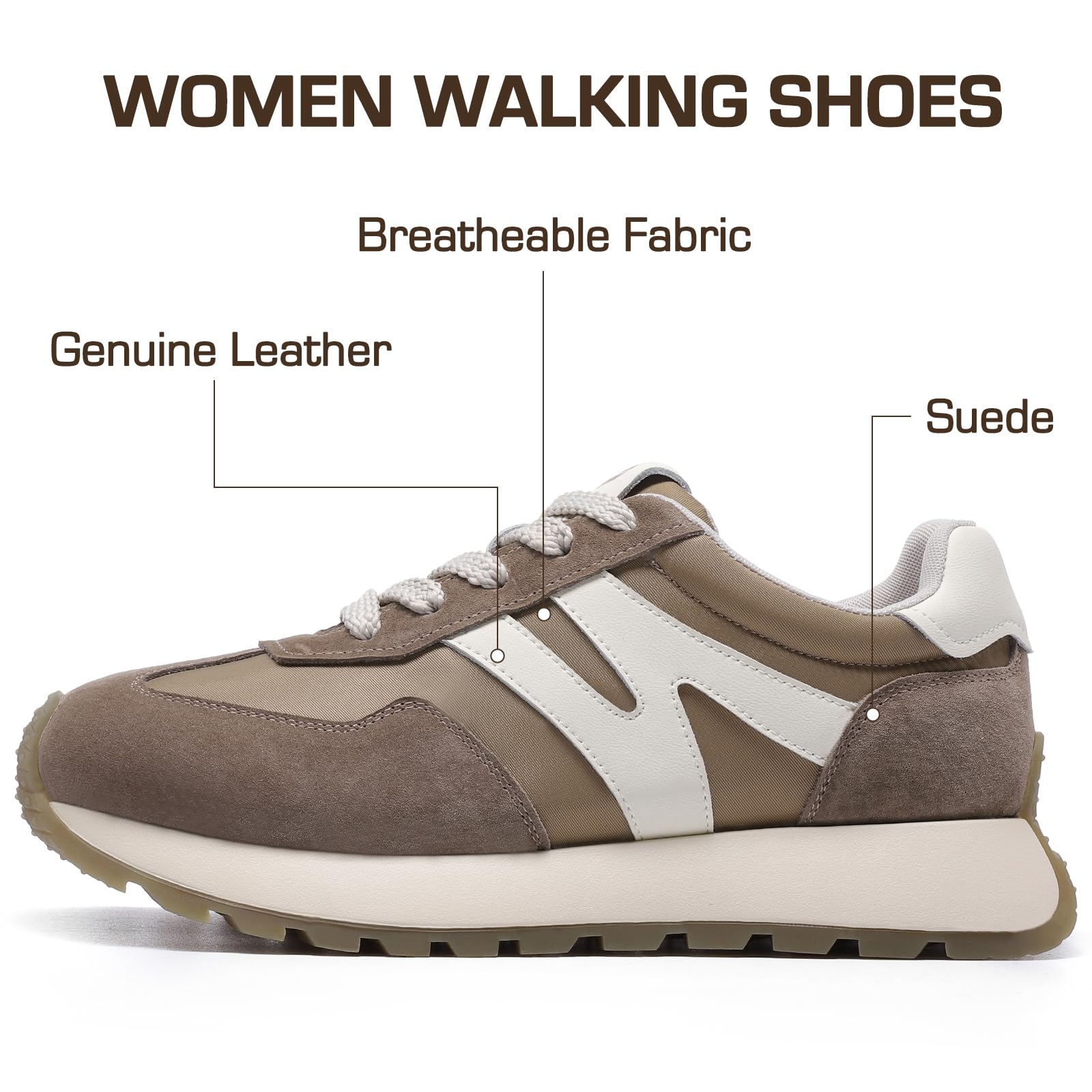 somiliss Platform Fashion Sneakers for Women Suede Patchwork Casual Tennis Shoes Comfortable Non Slip Running Walking Shoes: 9 Brown