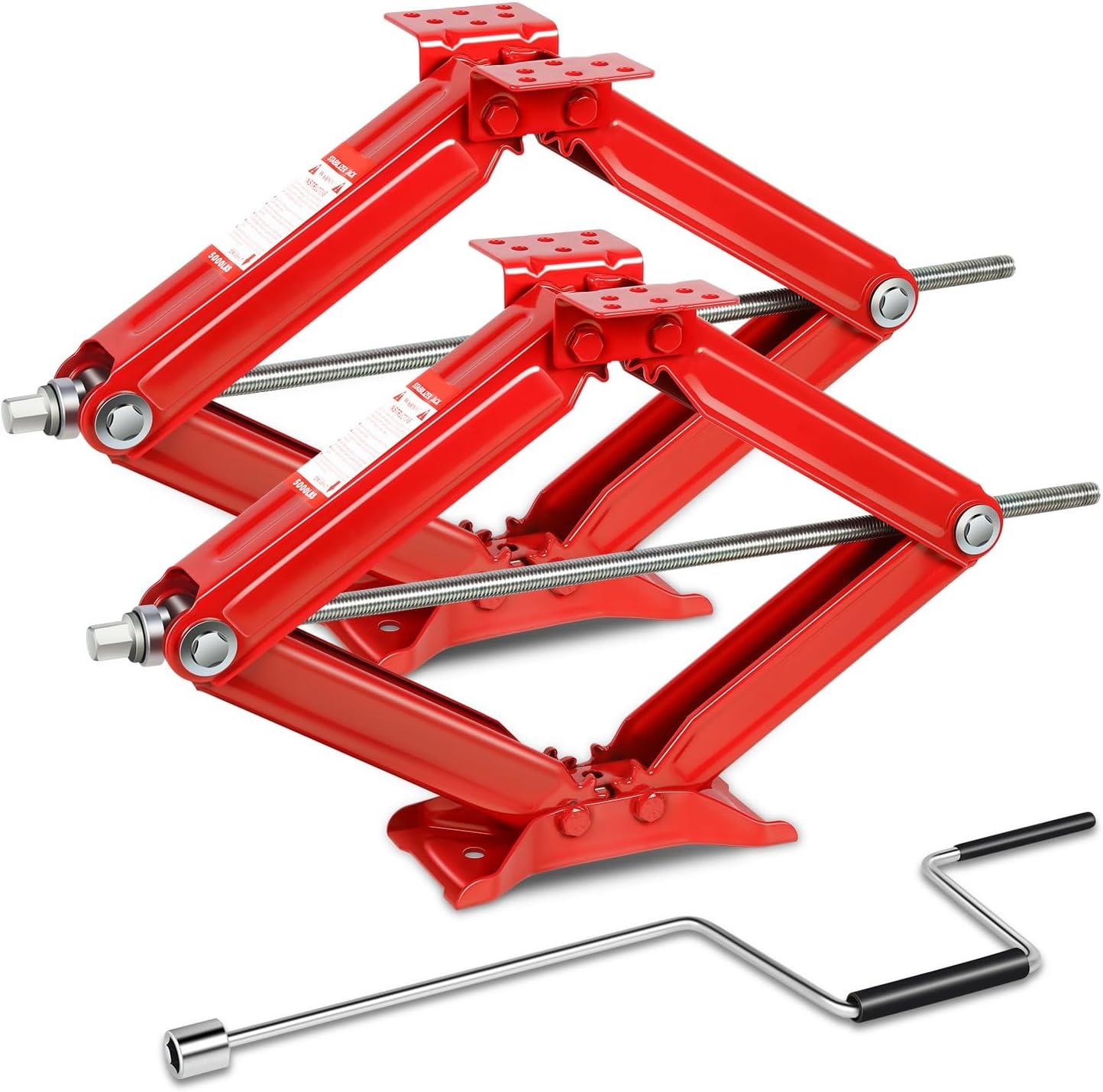 Auto Dynasty 2Pcs Scissor Jack, 2.5 Ton (5000LBS) RV Travel Trailer Stabilizer Scissor Car Jacks, Lifting Range 24" (Max) to 4" (Min) Scissor Lift Jacks Kit with Crank Handle, Red