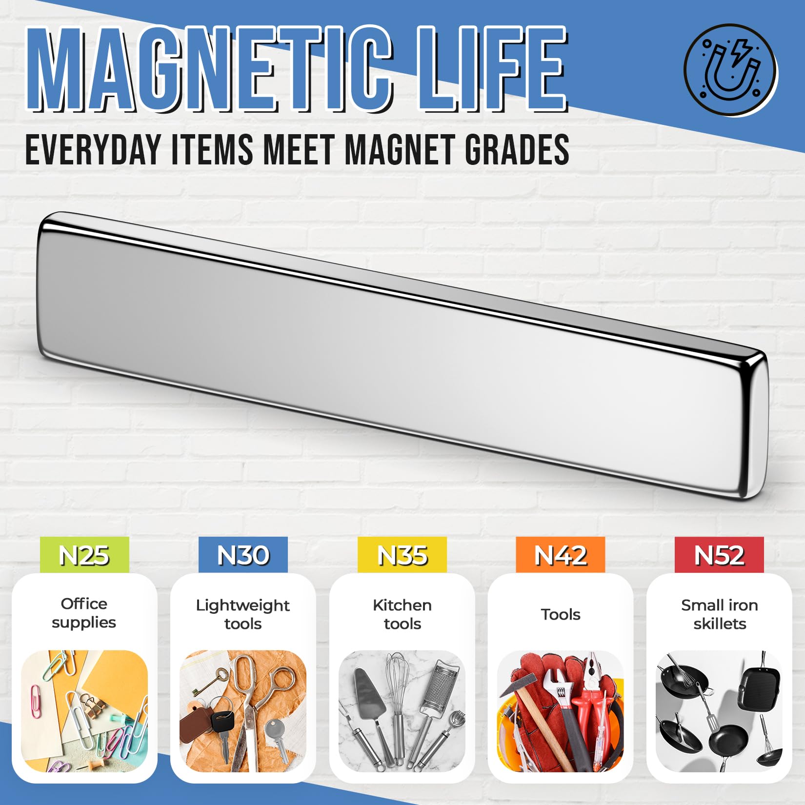 FINDMAG 12 Pack Bar Magnets, Rare Earth Magnets, Silver, 2.36x0.39x0.12in — Amazon image 4