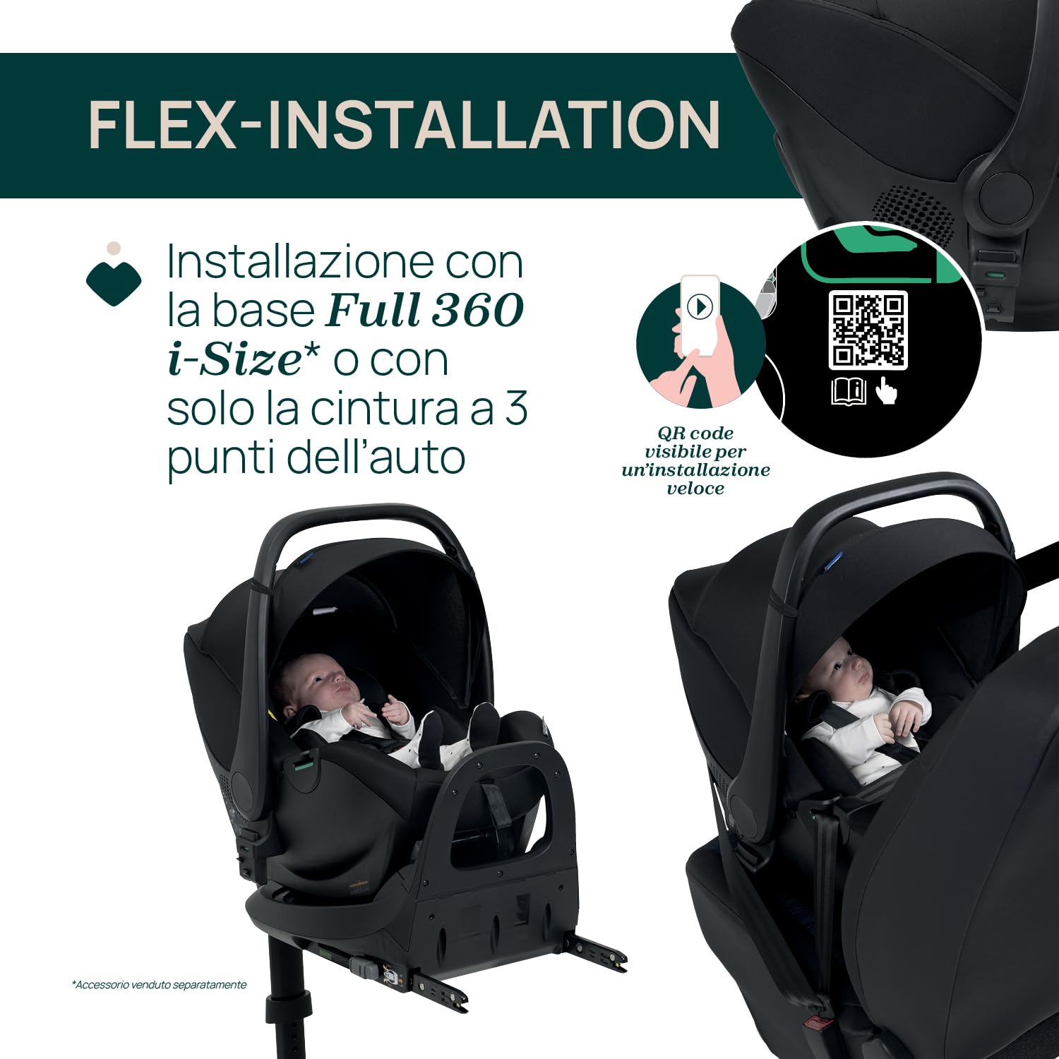 Chicco Kory Essential I-Size Seggiolino Auto dai 40 cm fino agli 85 cm, Gruppo 0+ per Neonati, omologato secondo la normativa ECE R129/03, Facile da Installare, Rotazione a 90°